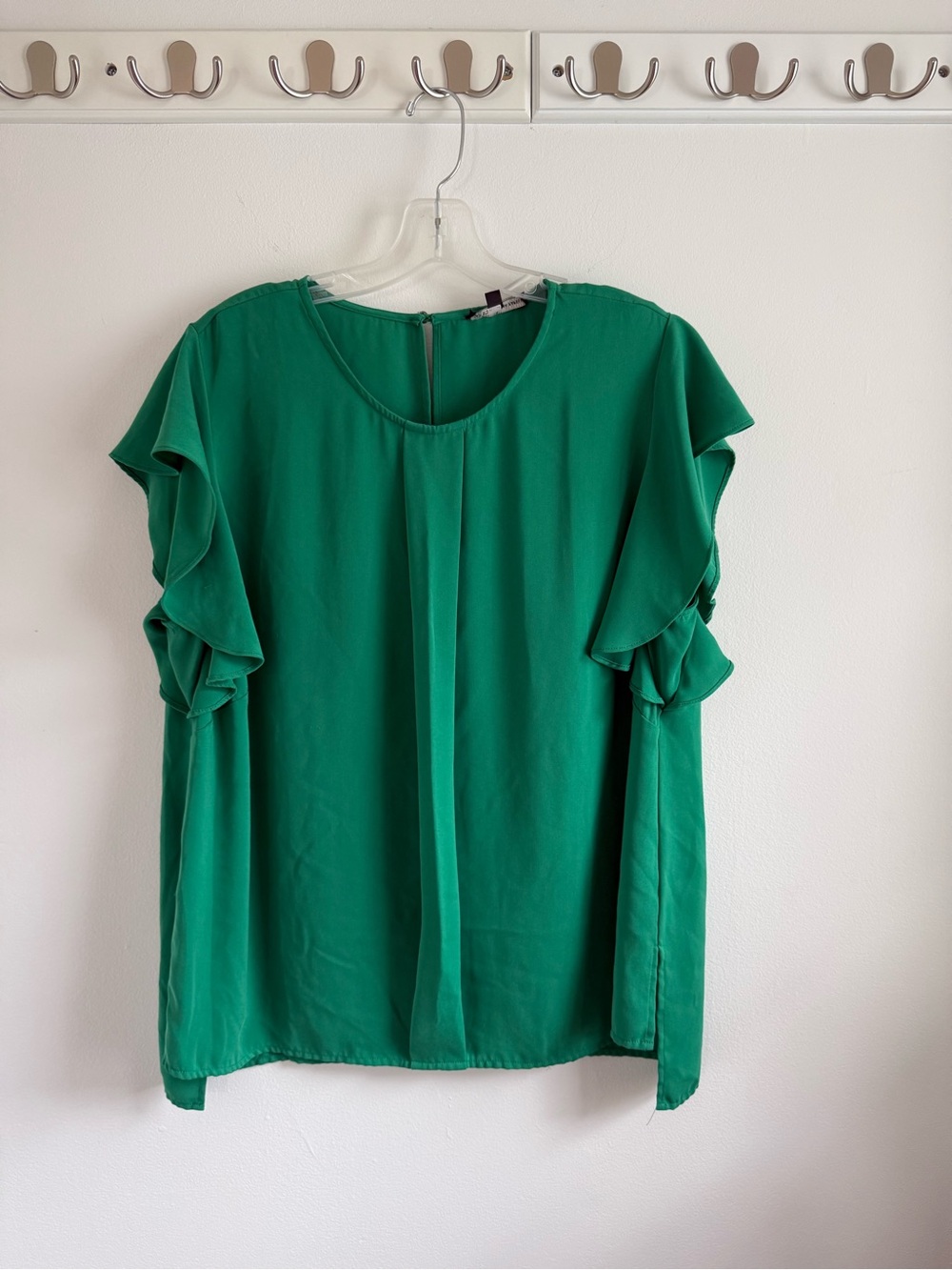Adrianna Papell Emerald Green Ruffle Sleeve Blouse